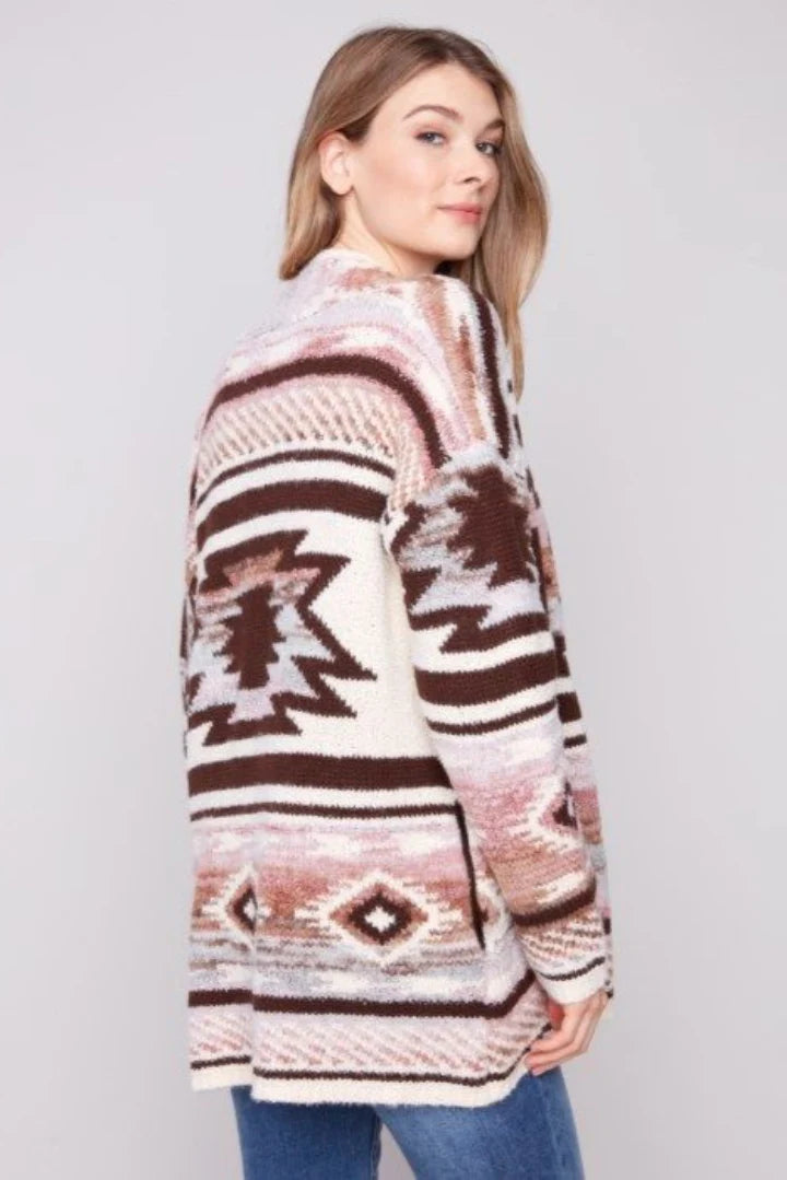 CHARLIE B LONG JACQUARD CARDIGAN - ROSEWOOD
