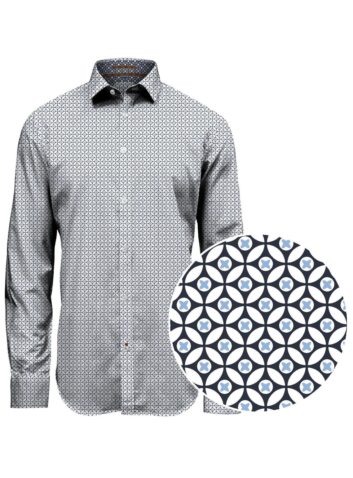 MEN'S POINT ZERO 4WAY STRETCH PRINT SHIRT - WHITE/BLUE
