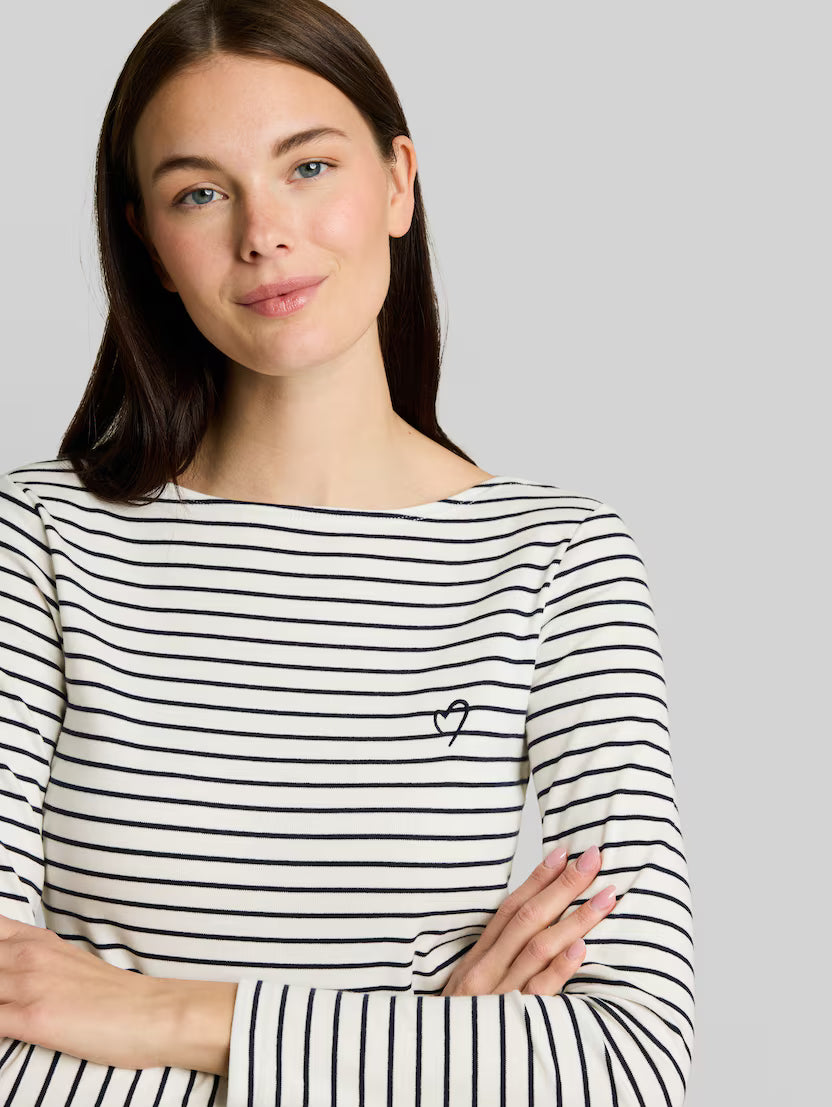 TOM TAILOR STRIPED BOATNECK TOP - NAVY/WHITE