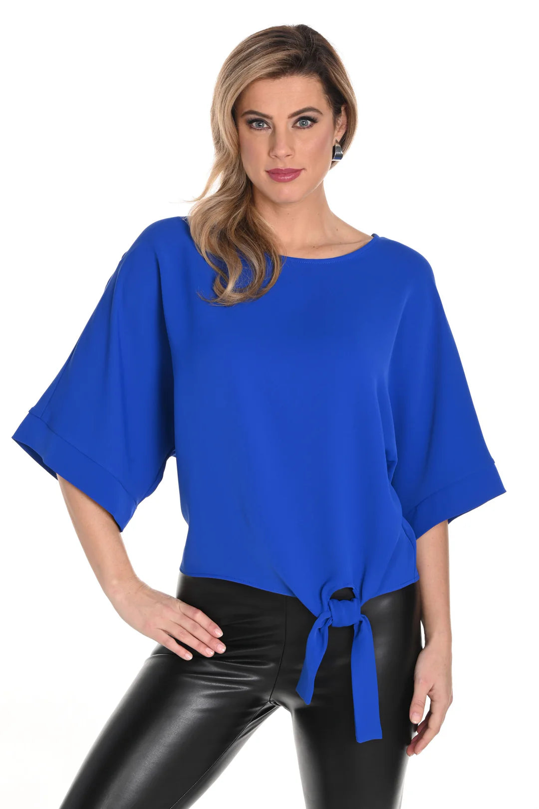 FRANK LYMAN WOVEN TIE FRONT TOP - ROYAL