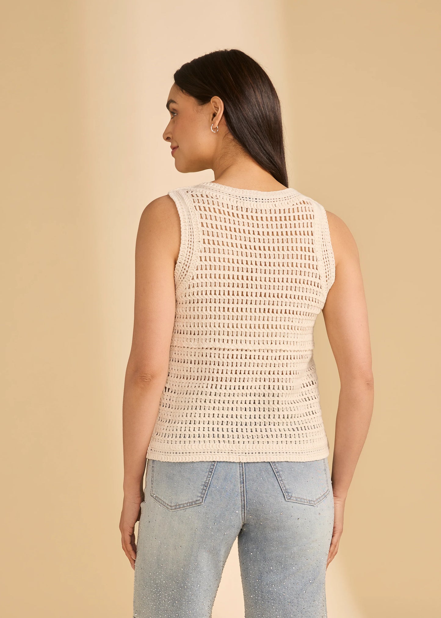 FDJ SLEEVELESS CROCHET SWEATER - IVORY - Vi-Leen's Fashions