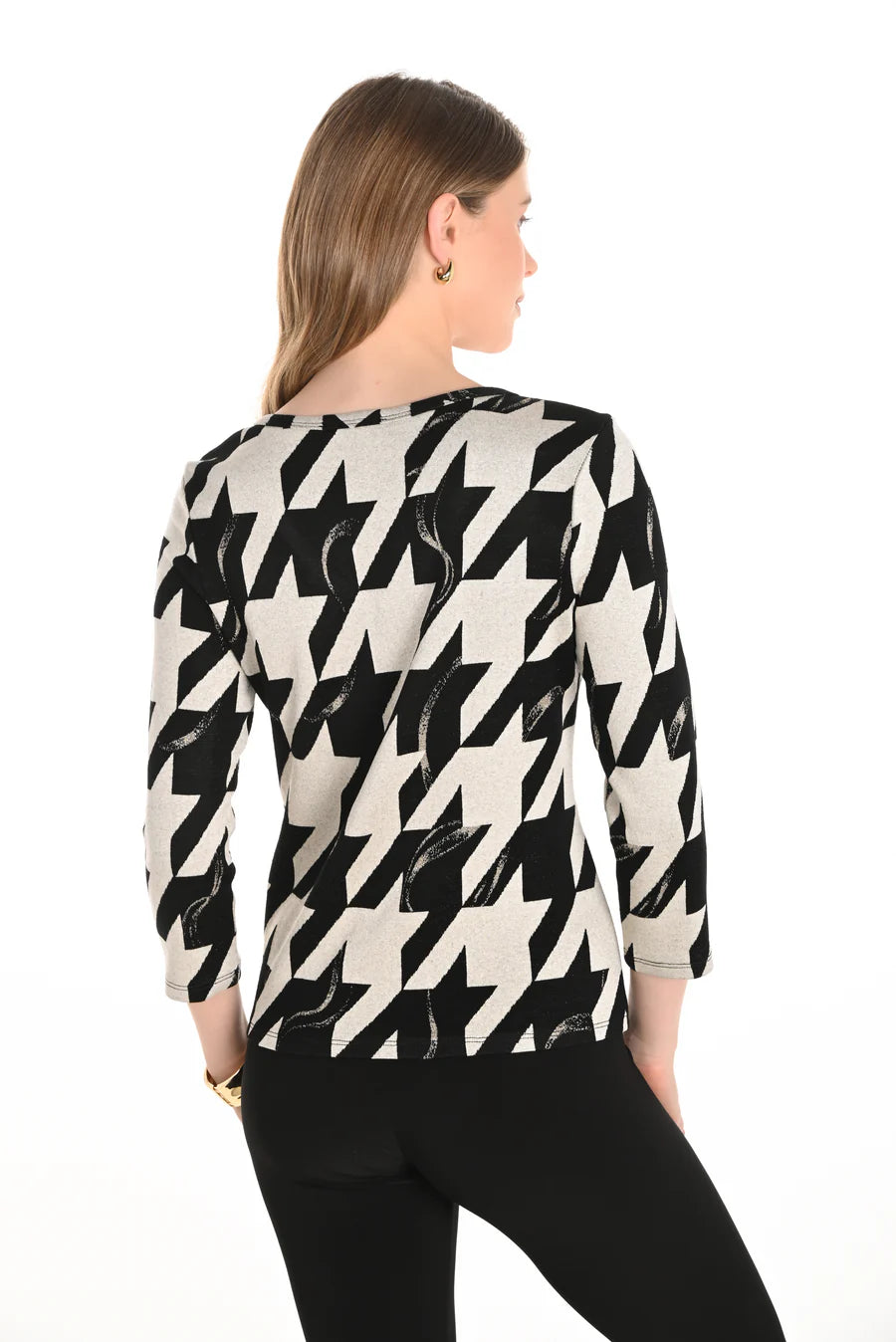 FRANK LYMAN V-NECK TOP WITH TIE FRONT - BLACK/BEIGE