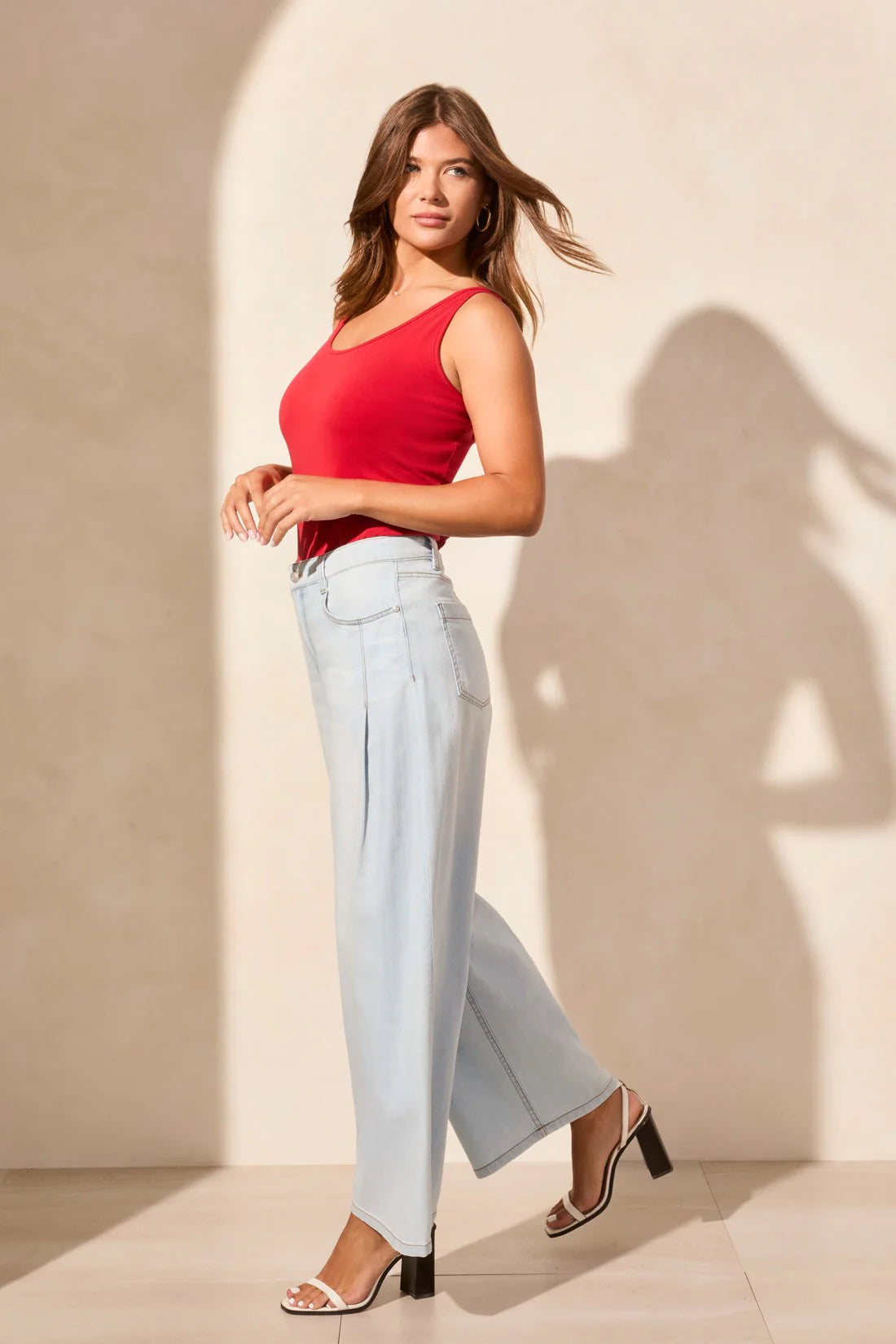 TRIBAL AUDREY PLEATED WIDE LEG JEAN - BLUE WHITE