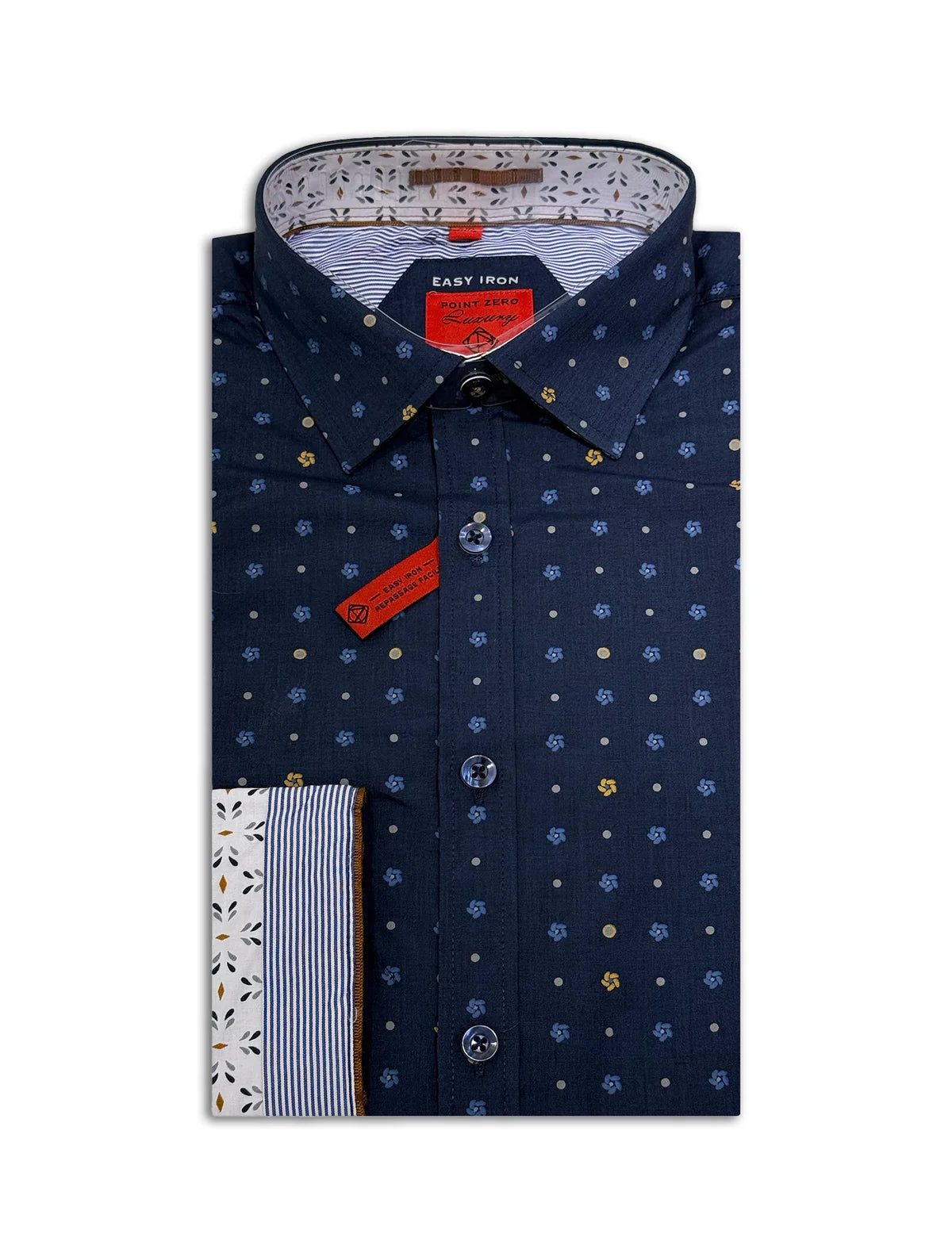 MEN'S POINT ZERO POLY/COTTON LUXURY PRINT SHIRT - NAVY MIX - Vi-Leen's Fashions
