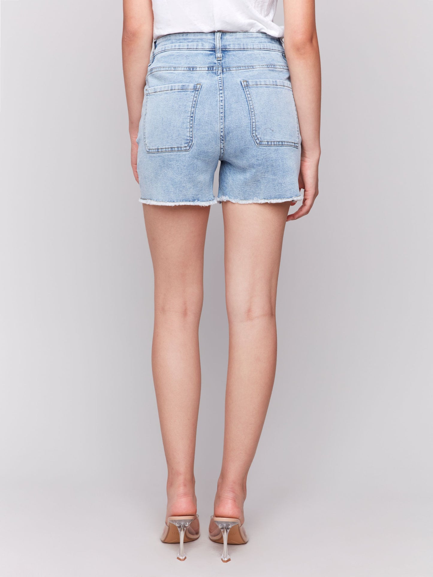 CHARLIE B ALL OVER RHINESTONE FRONT DENIM SHORT - LIGHT BLUE