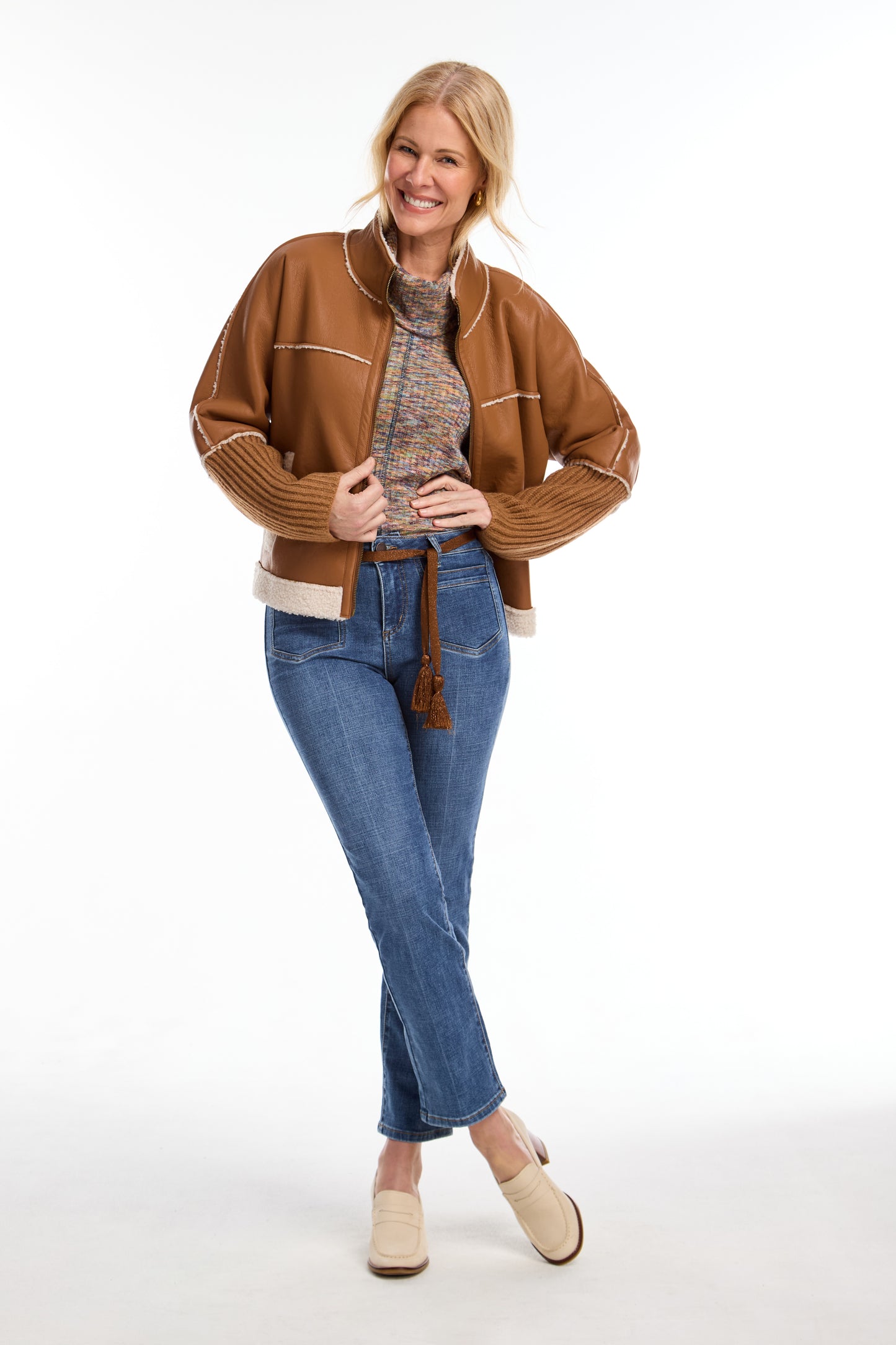 FDJ BONDED SHERPA SWEATER JACKET - CAMEL - Vi-Leen's Fashions