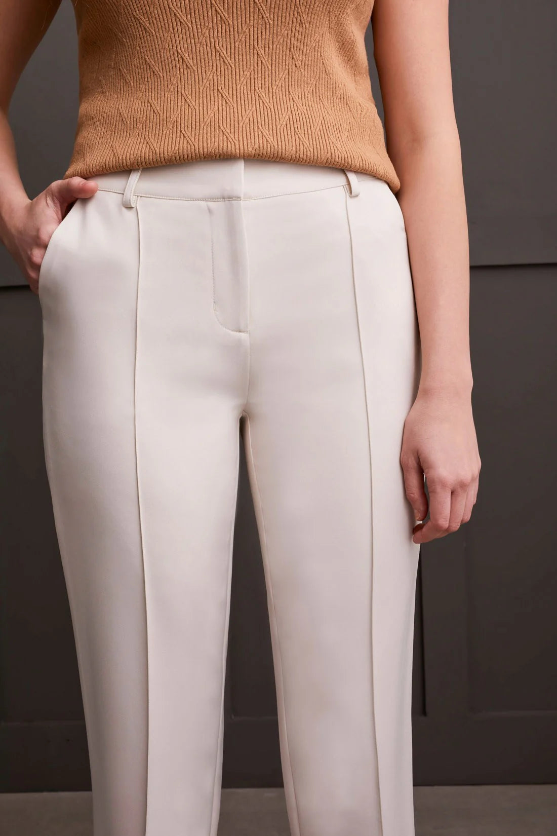 TRIBAL FLY FRONT TROUSER WITH PIN TUCKS - MOONSTONE - Vi-Leen's Fashions