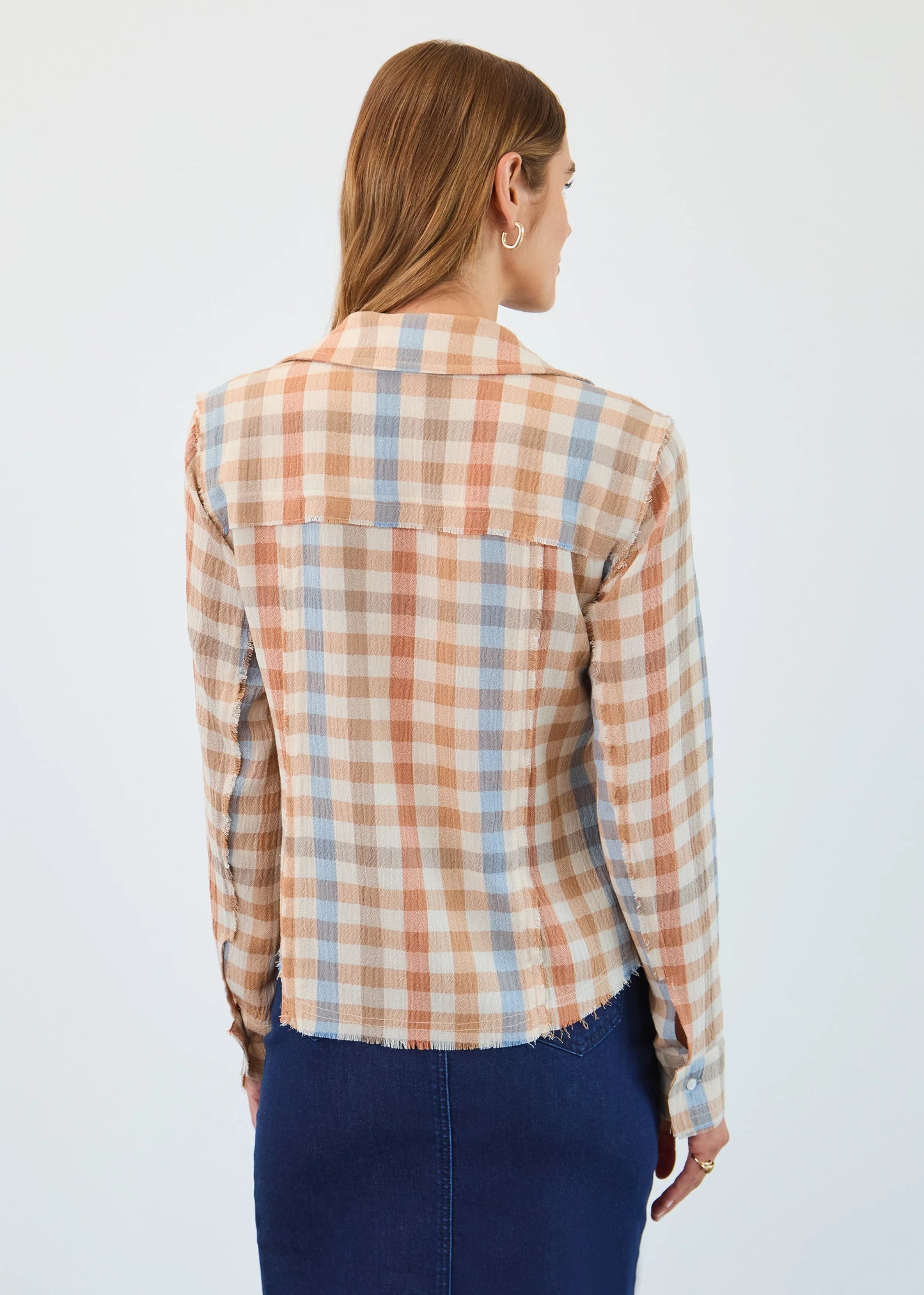 FDJ FRINGED GAUZE SHIRT - GARNET PLAID