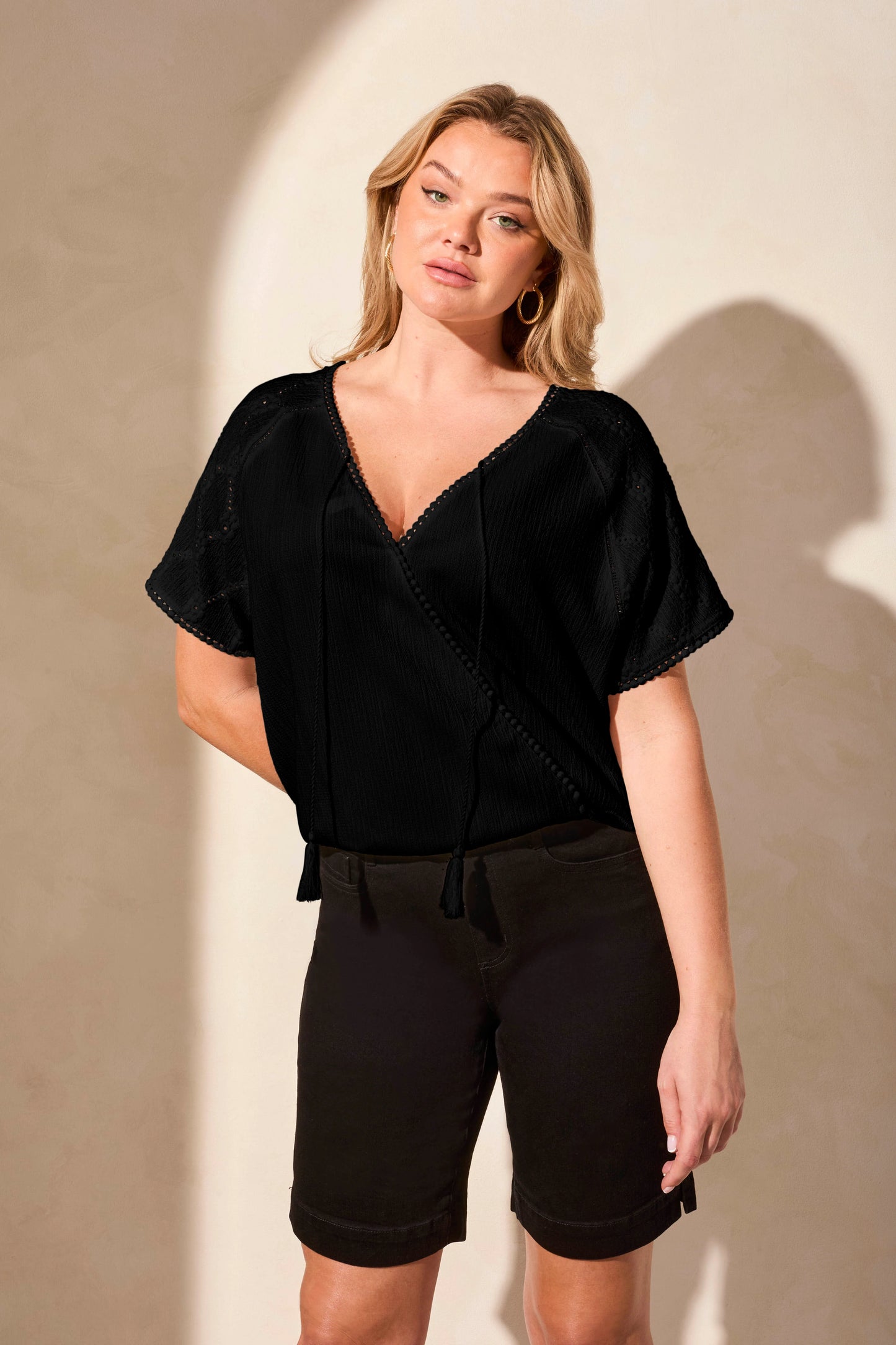 TRIBAL WEAR TWO WAYS RAGLAN SLEEVE TOP - BLACK