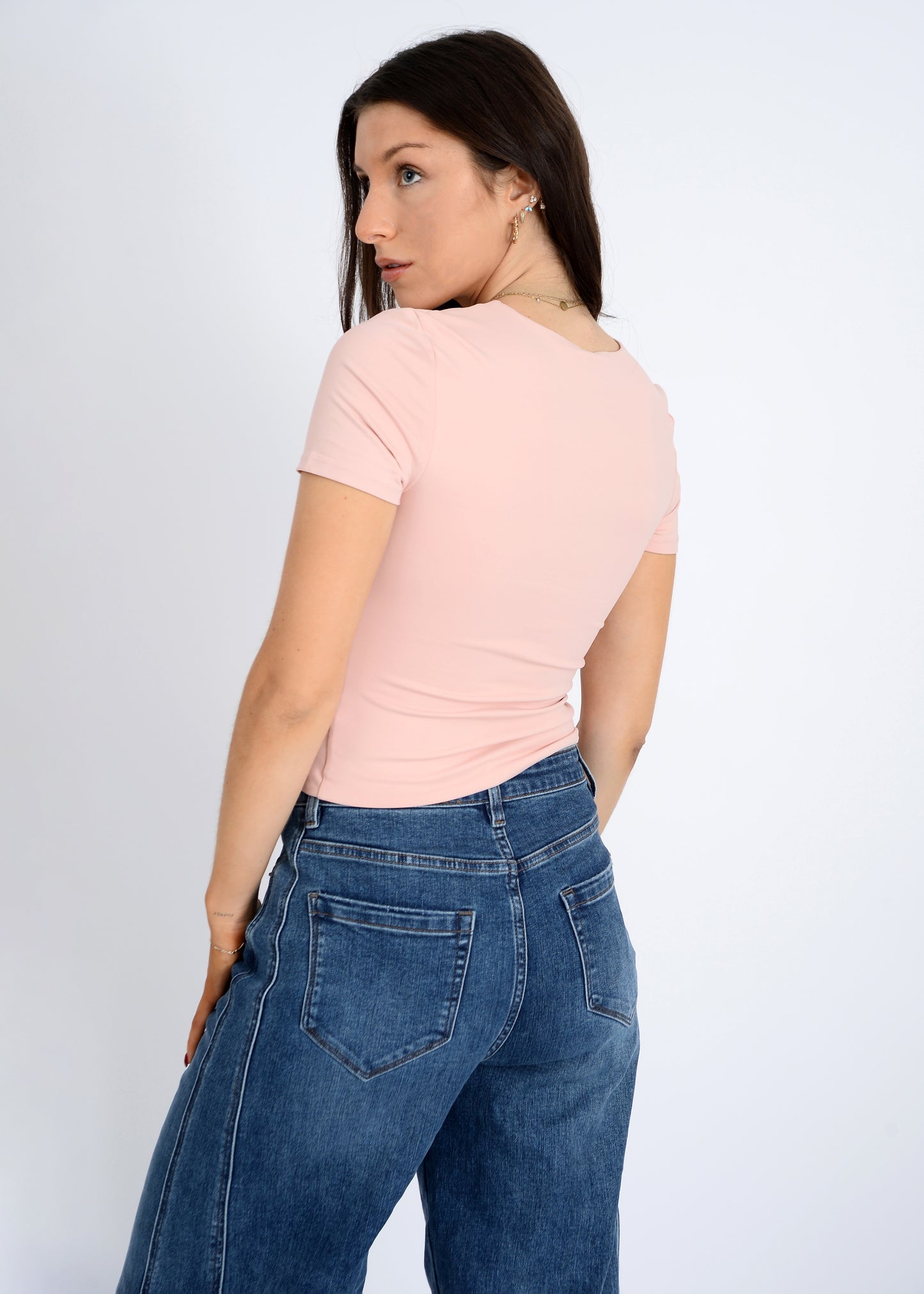 RD STYLE SECOND SKIN ROXI CREW NECK - DUSTY PEACH