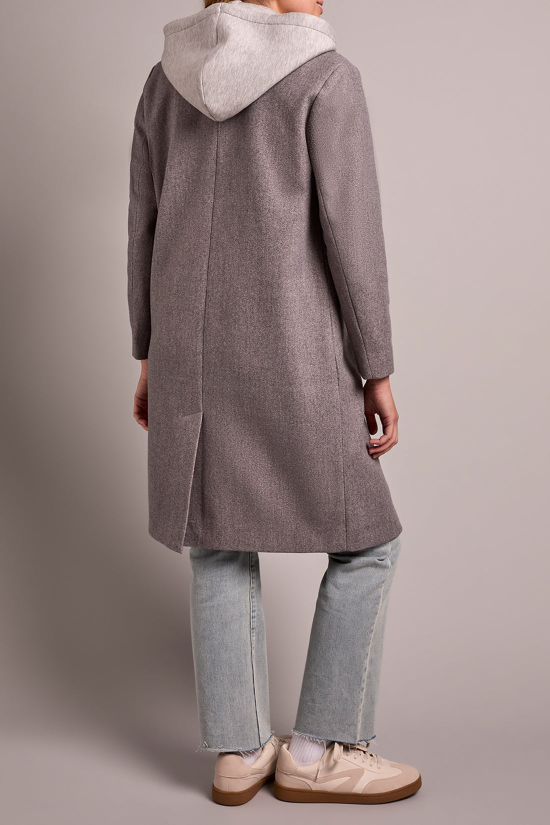 TRIBAL TRENCH COAT WITH FOOLER HOODIE - GREY MIX