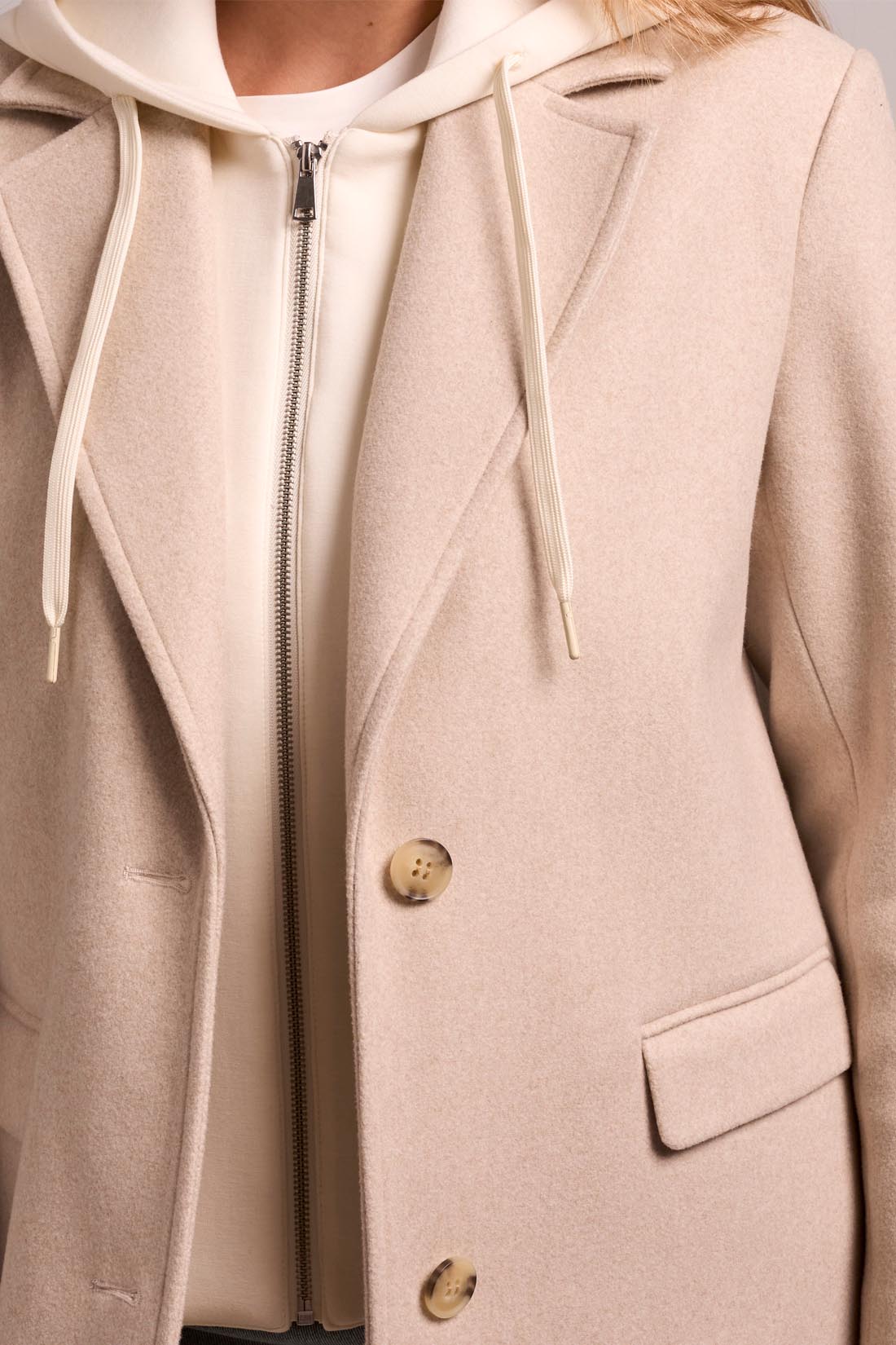 TRIBAL TRENCH COAT WITH FOOLER HOODIE - OATMEAL