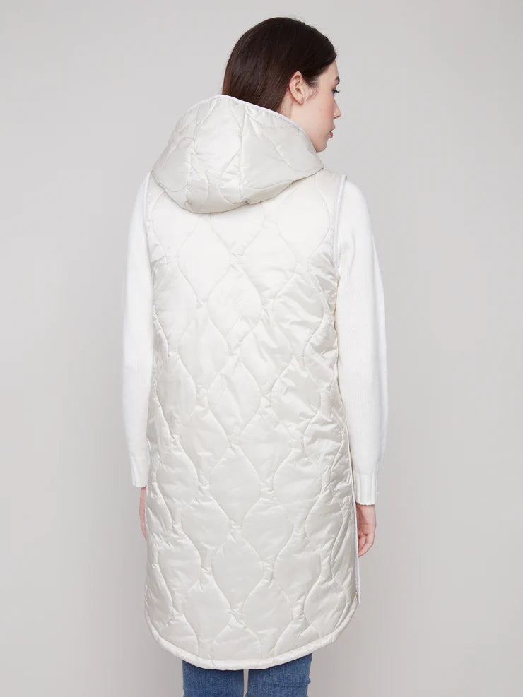 CHARLIE B PEARLIZED PUFFER LONG VEST - CHAMPAGNE