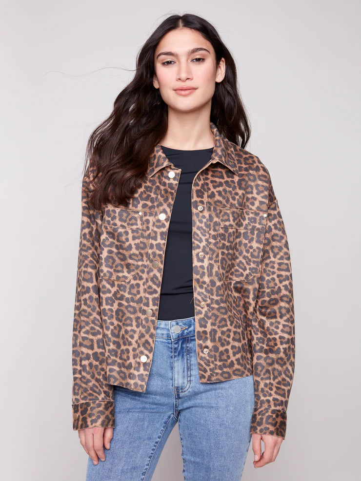 CHARLIE B LEOPARD PRINT SCUBA SHORT JACKET