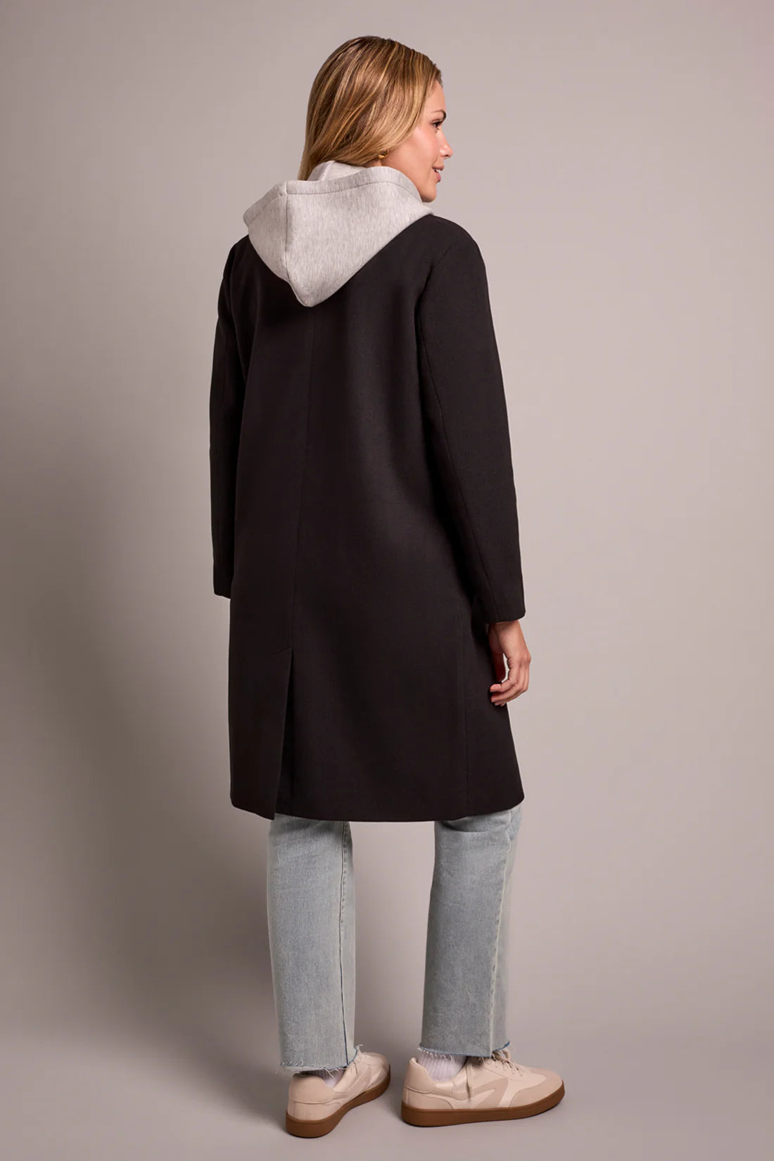 TRIBAL CAR COAT WITH FOOLER HOODIE - BLACK