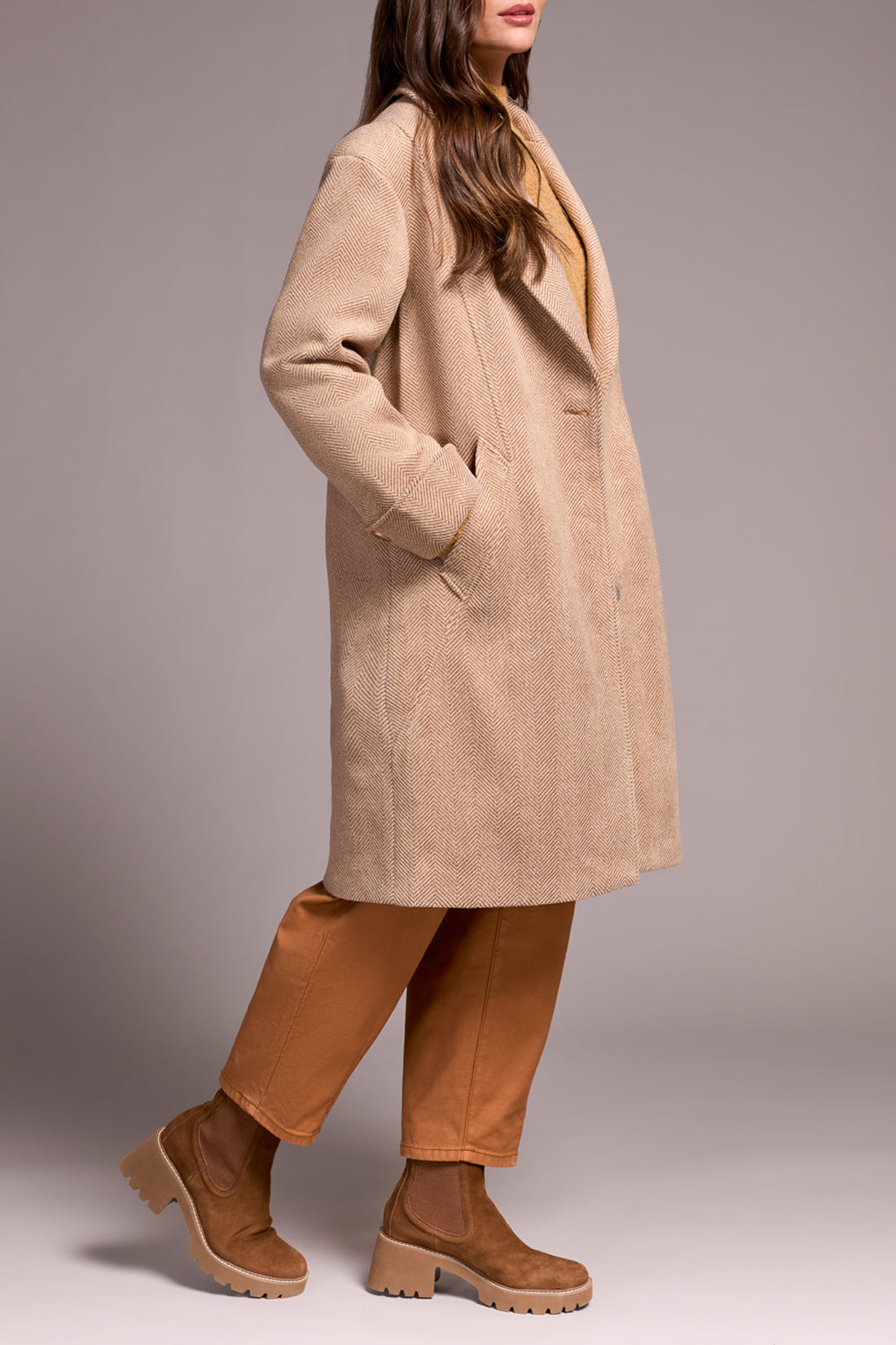 TRIBAL BUTTON FRONT CAR COAT - BISCOTTI
