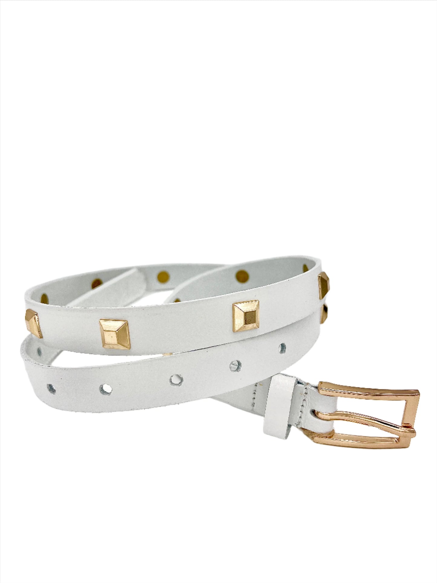 WHITE BELT WITH GOLD PYRAMID STUD - Vi-Leen's Fashions