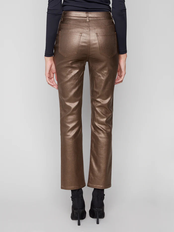 CHARLIE B SLIM LEG METALLIC WAX PANT - COPPER