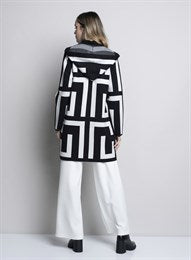 PICADILLY GEO HOODED SWEATER JACKET - BLACK/OFF WHITE - Vi-Leen's Fashions