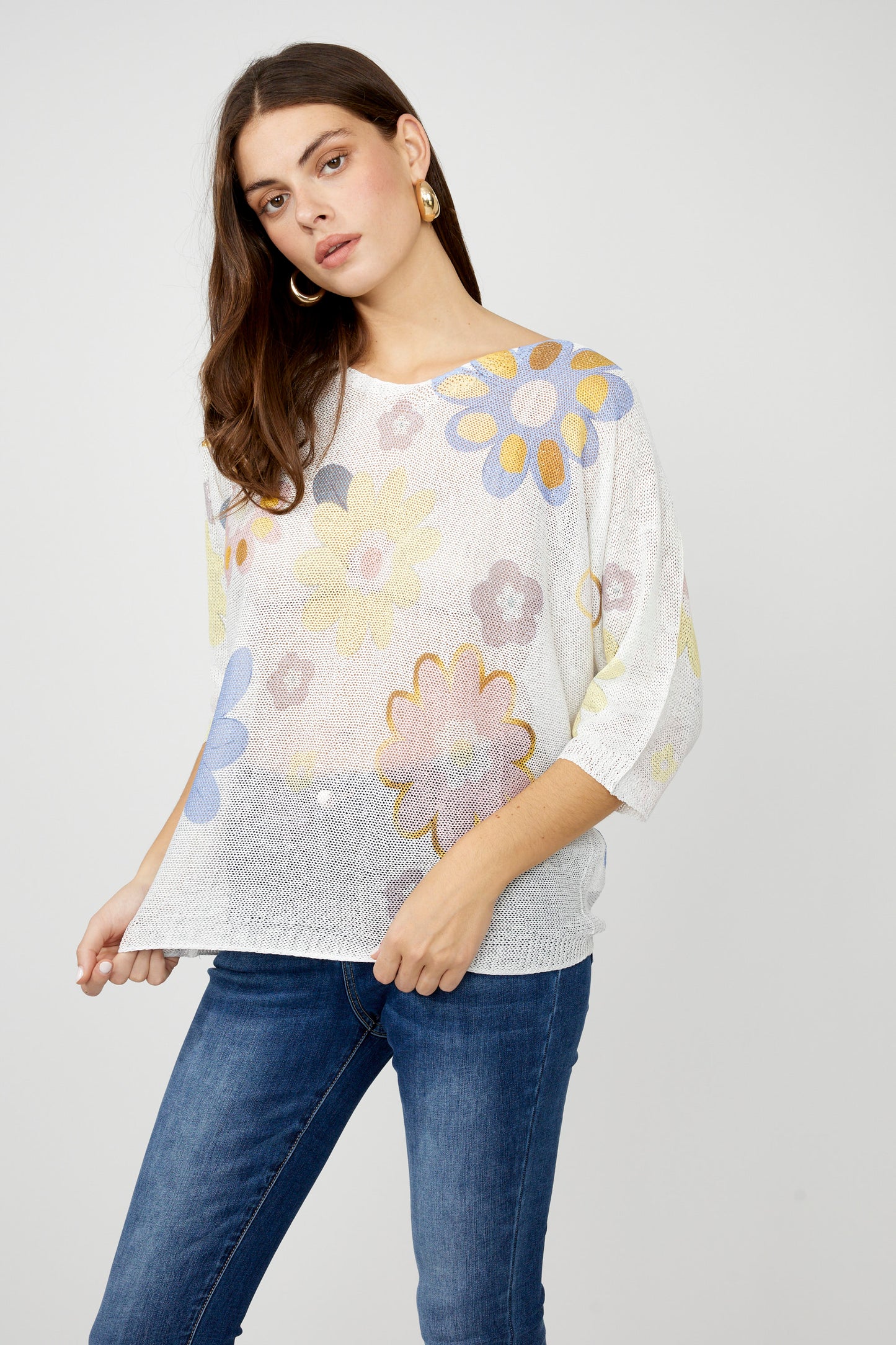 FRANK LYMAN PRINT KNIT TOP - OFF WHITE/PASTEL