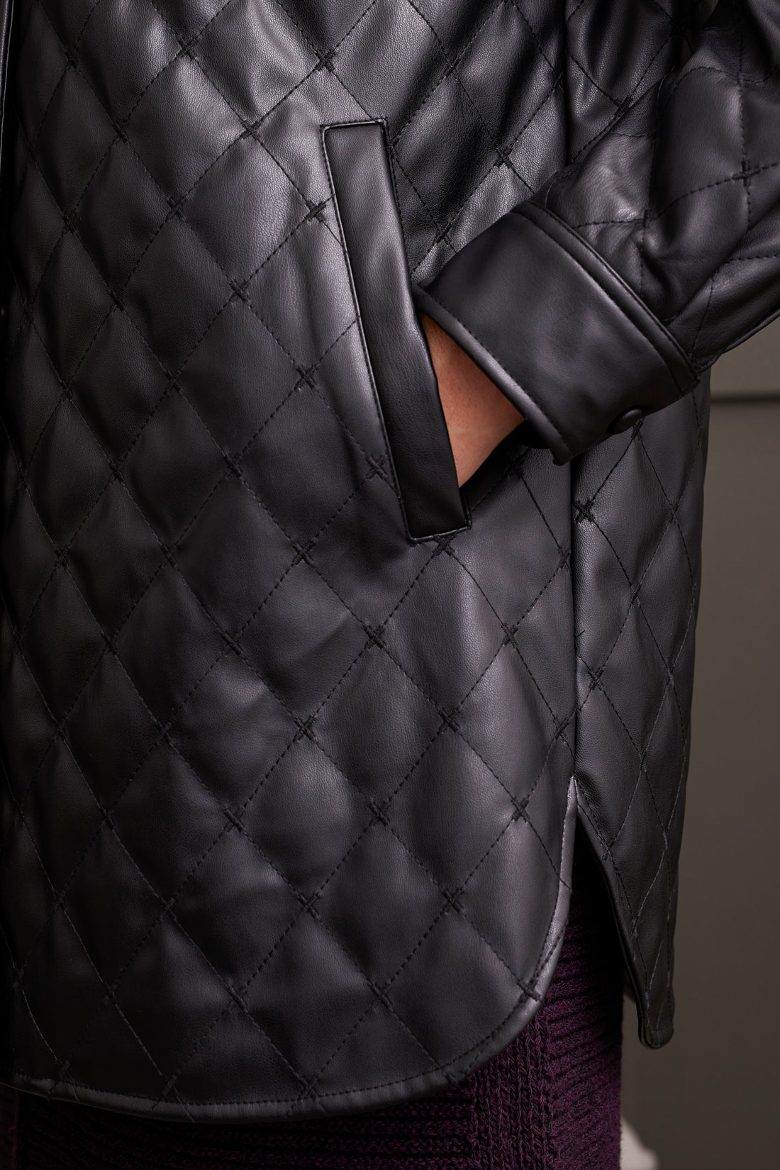 TRIBAL QUILTED SNAP FRONT PU JACKET - BLACK - Vi-Leen's Fashions