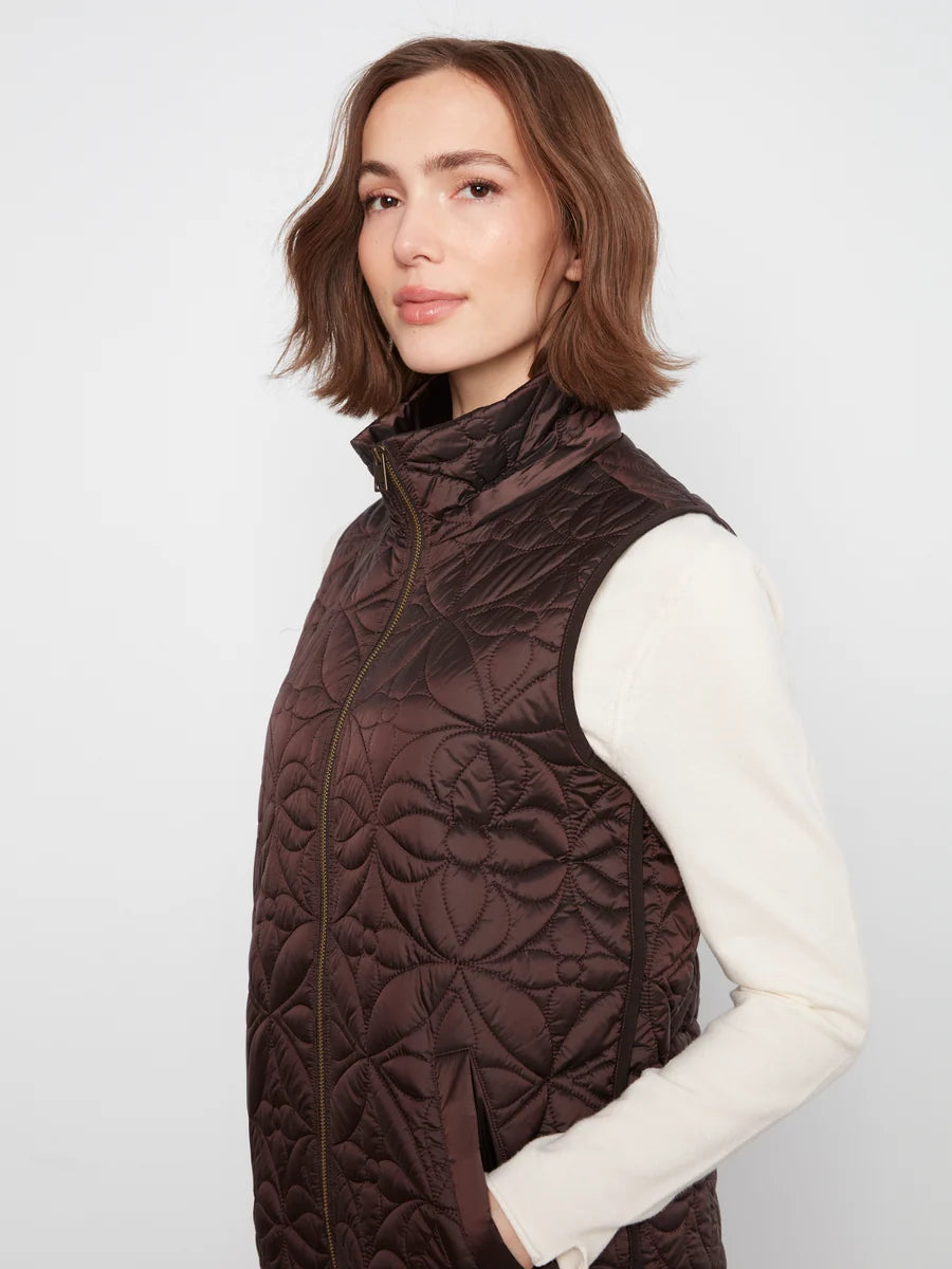 CHARLIE B LONG VEST WITH REMOVEABLE HOOD - MOCHA