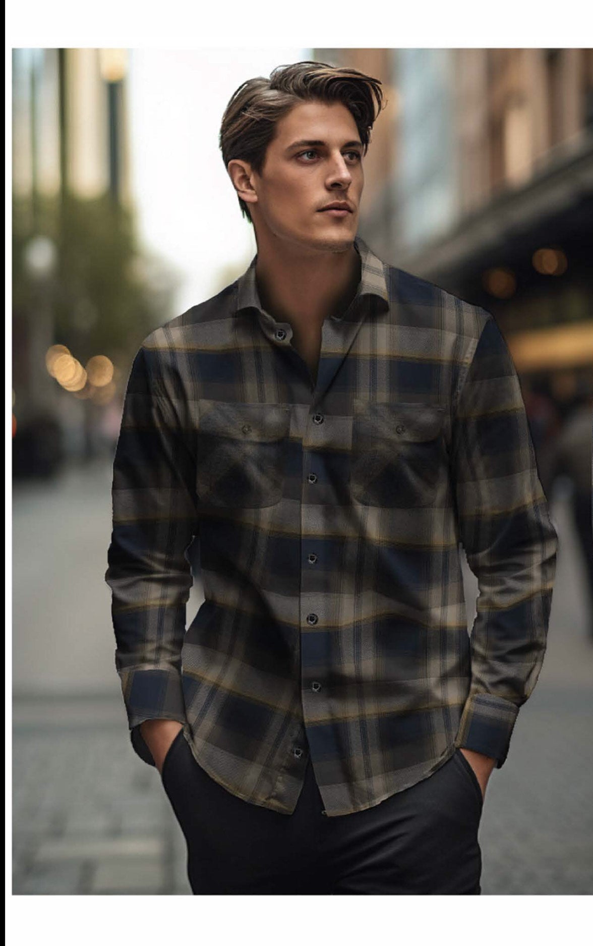 MENS POINT ZERO POLY/COTTON PLAID SHIRT - NAVY/ARMY - Vi-Leen's Fashions