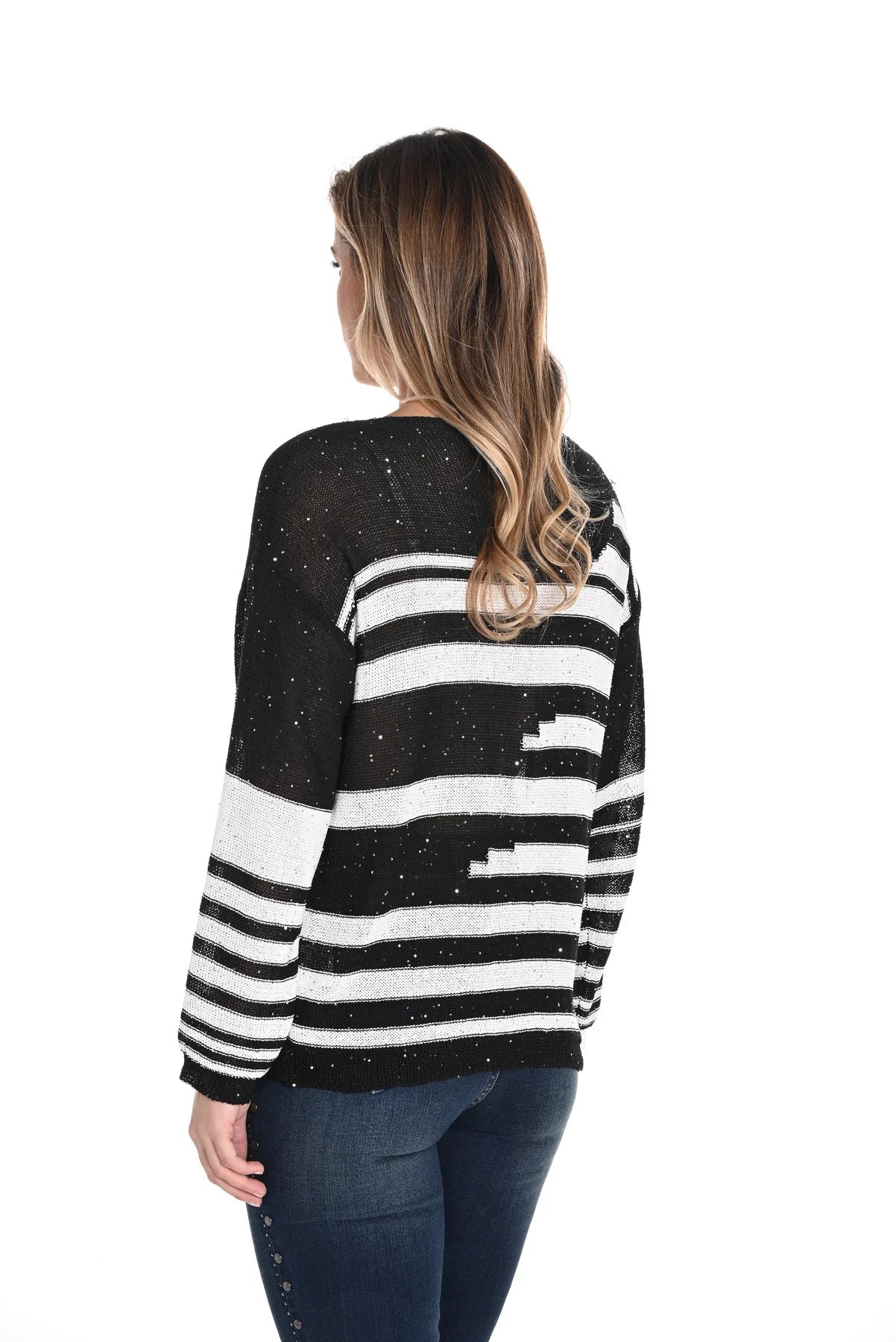 FRANK LYMAN KNIT SEQUINS SWEATER - BLACK/OFF WHITE - Vi-Leen's Fashions
