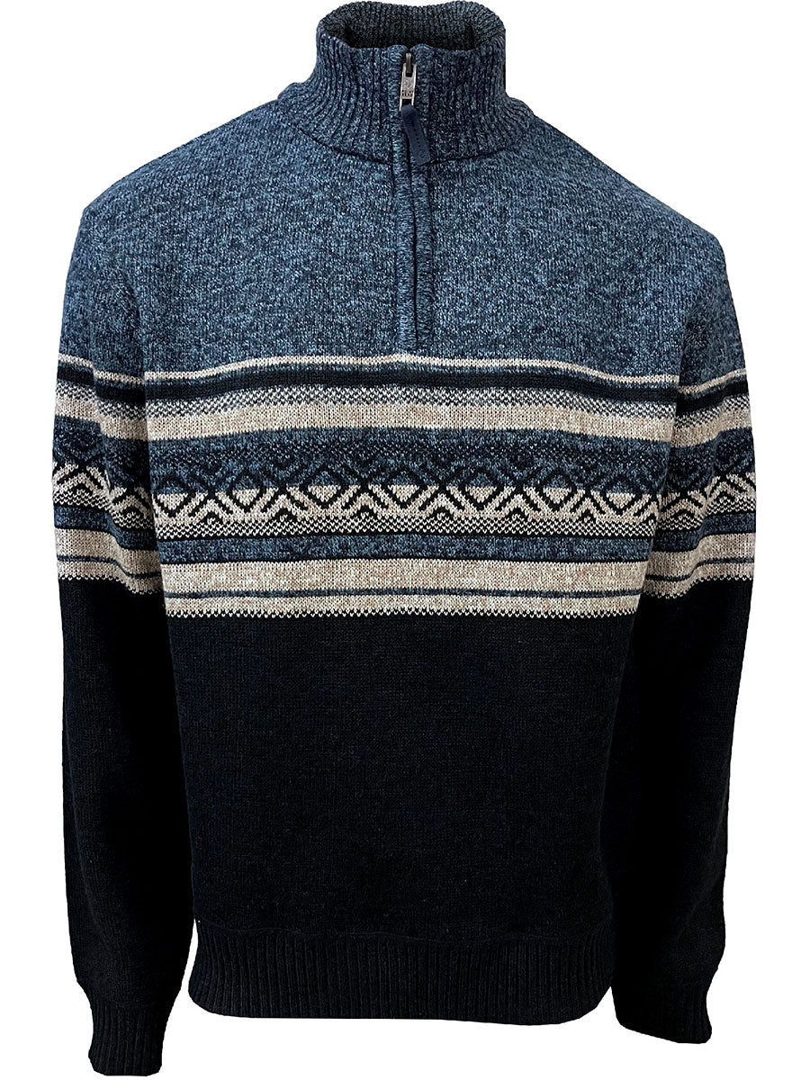 MEN'S POINT ZERO MOCK ZIP POLAR FLEECE LINED SWEATER - BLUE MIX