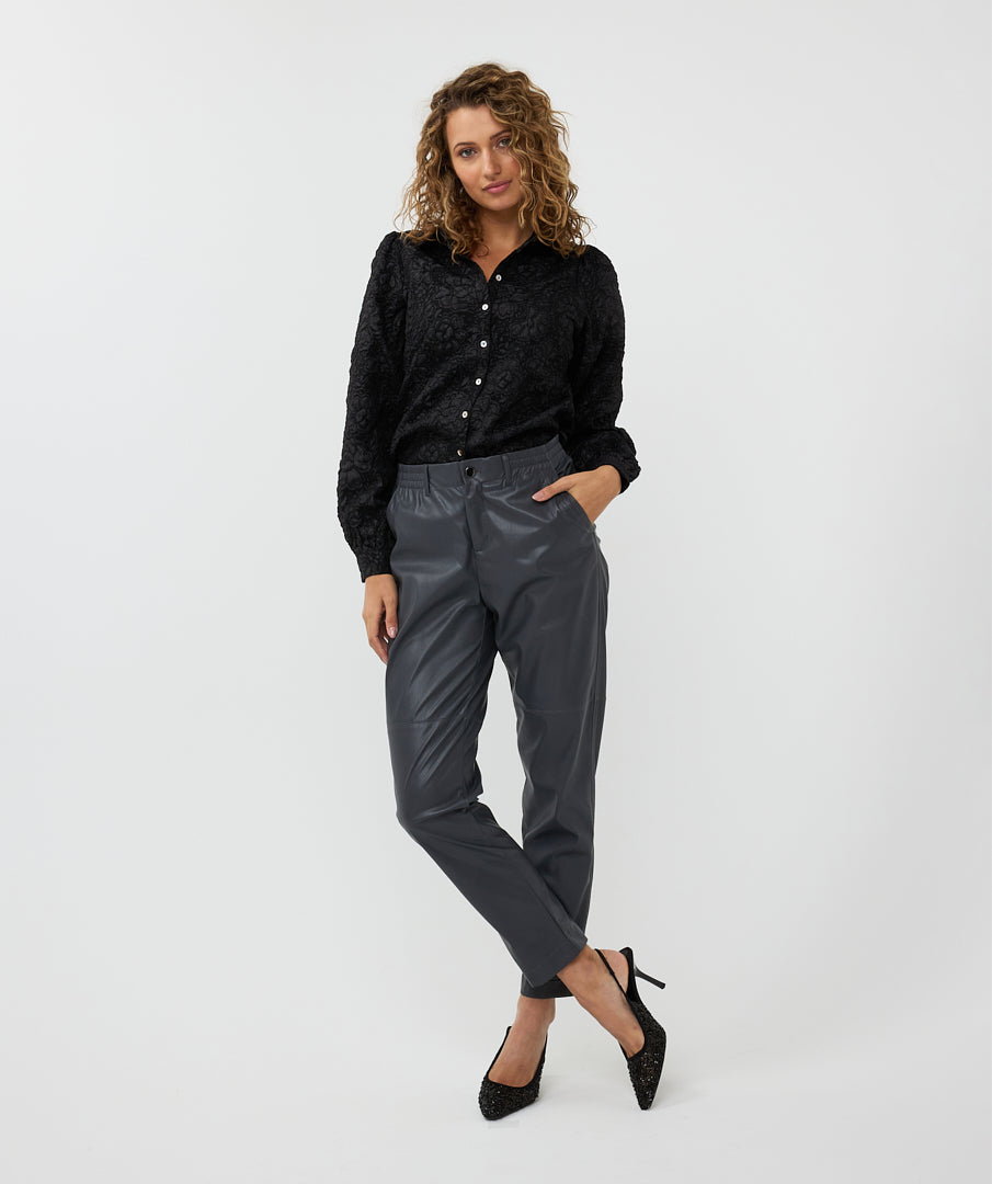 ESQUALO VEGAN LEATHER TROUSER - GREY - Vi-Leen's Fashions