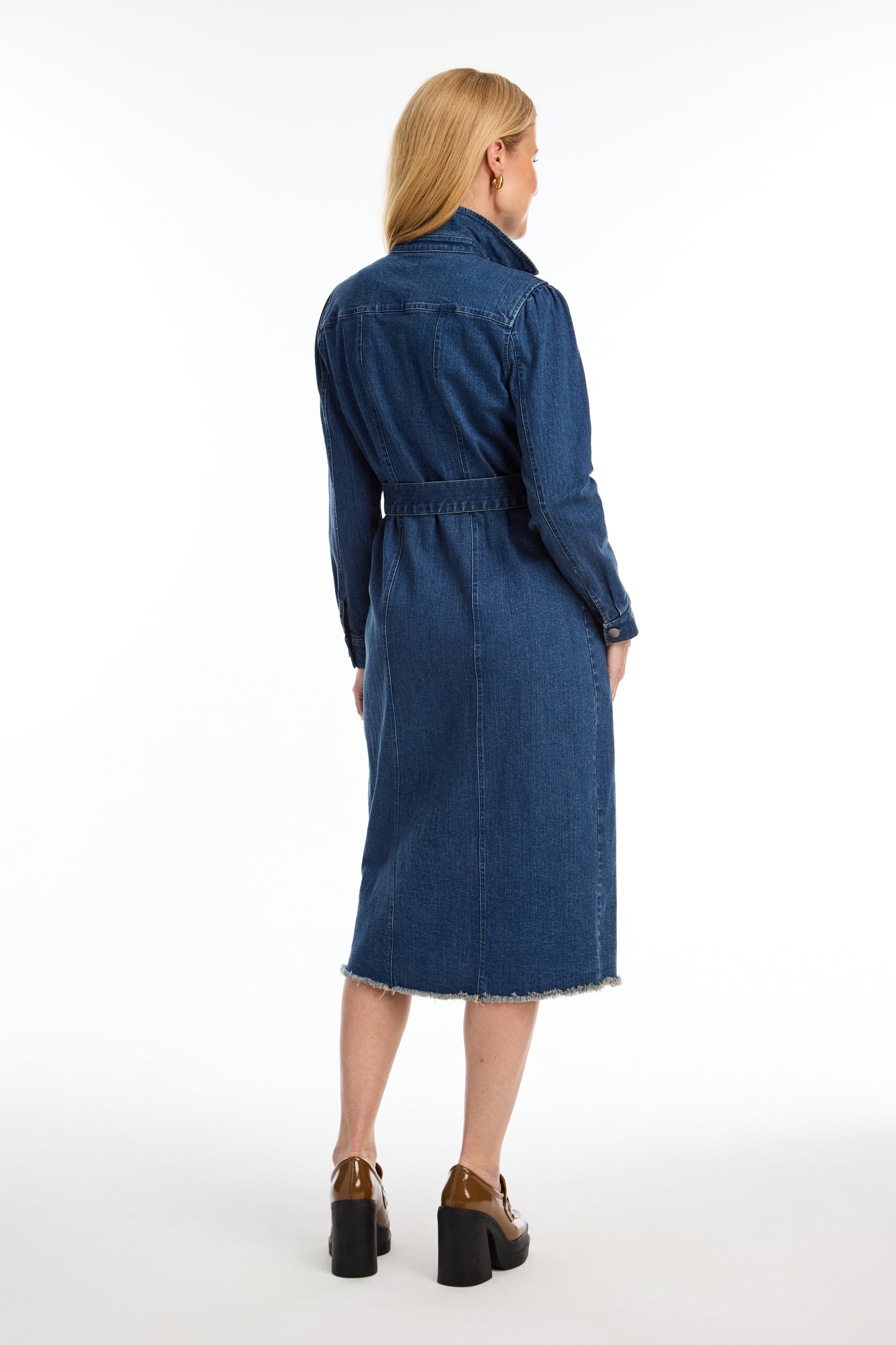 FDJ DENIM DUSTER/MIDI DRESS WITH BELT - MED WASH - Vi-Leen's Fashions