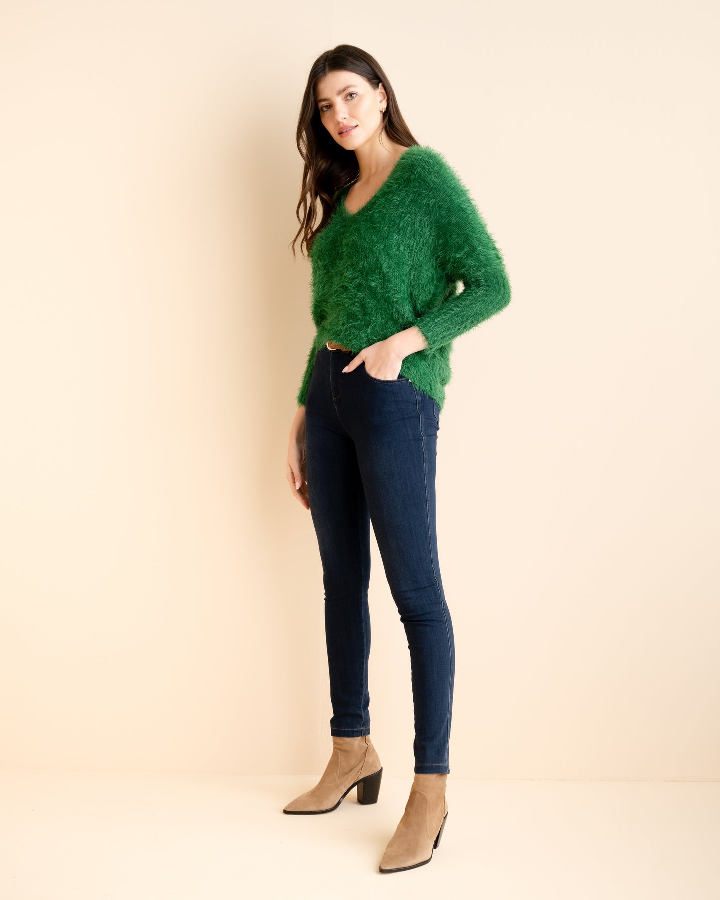 MARBLE OVERSIZED V-NECK SWEATER - EMERALD - Vi-Leen's Fashions