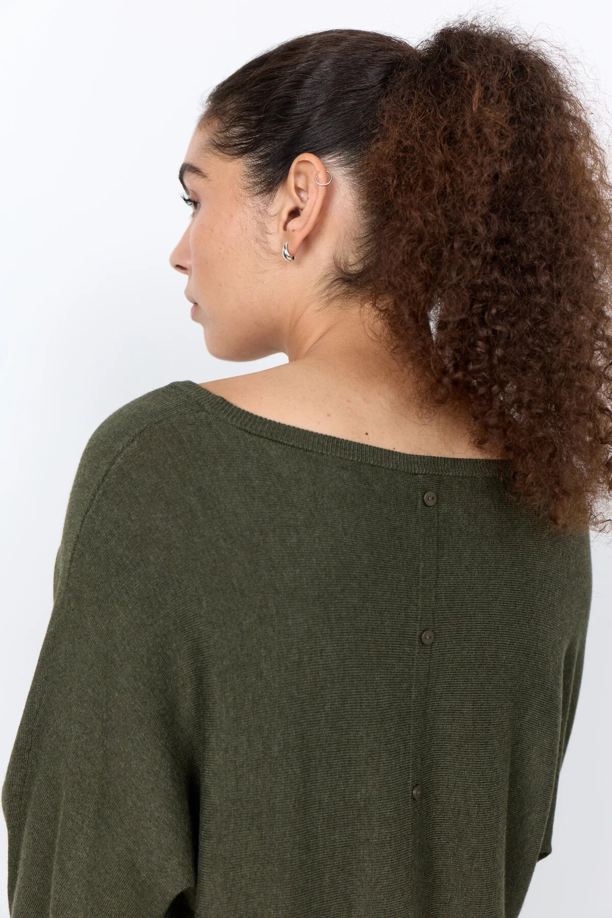 SOYACONCEPT DOLLIE BUTTON BACK SWEATER - LEAF MELANGE