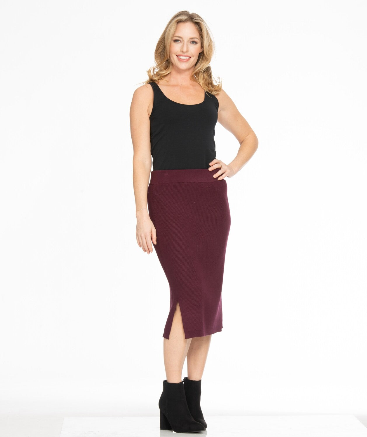 SPENCE RIBBED KNIT SKIRT - WINE - Vi-Leen's Fashions