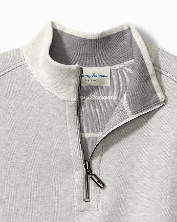 MEN'S TOMMY BAHAMA REVERSIBLE HALF ZIP PULLOVER - HEATHER GREY