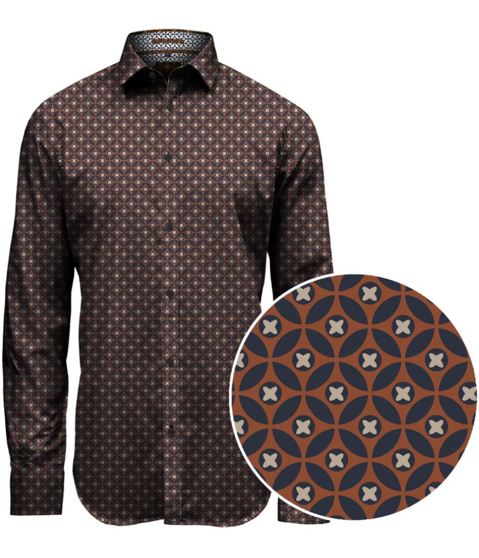 MENS POINT ZERO PRINT SHIRT 4 WAY STRETCH - BRONZE - Vi-Leen's Fashions