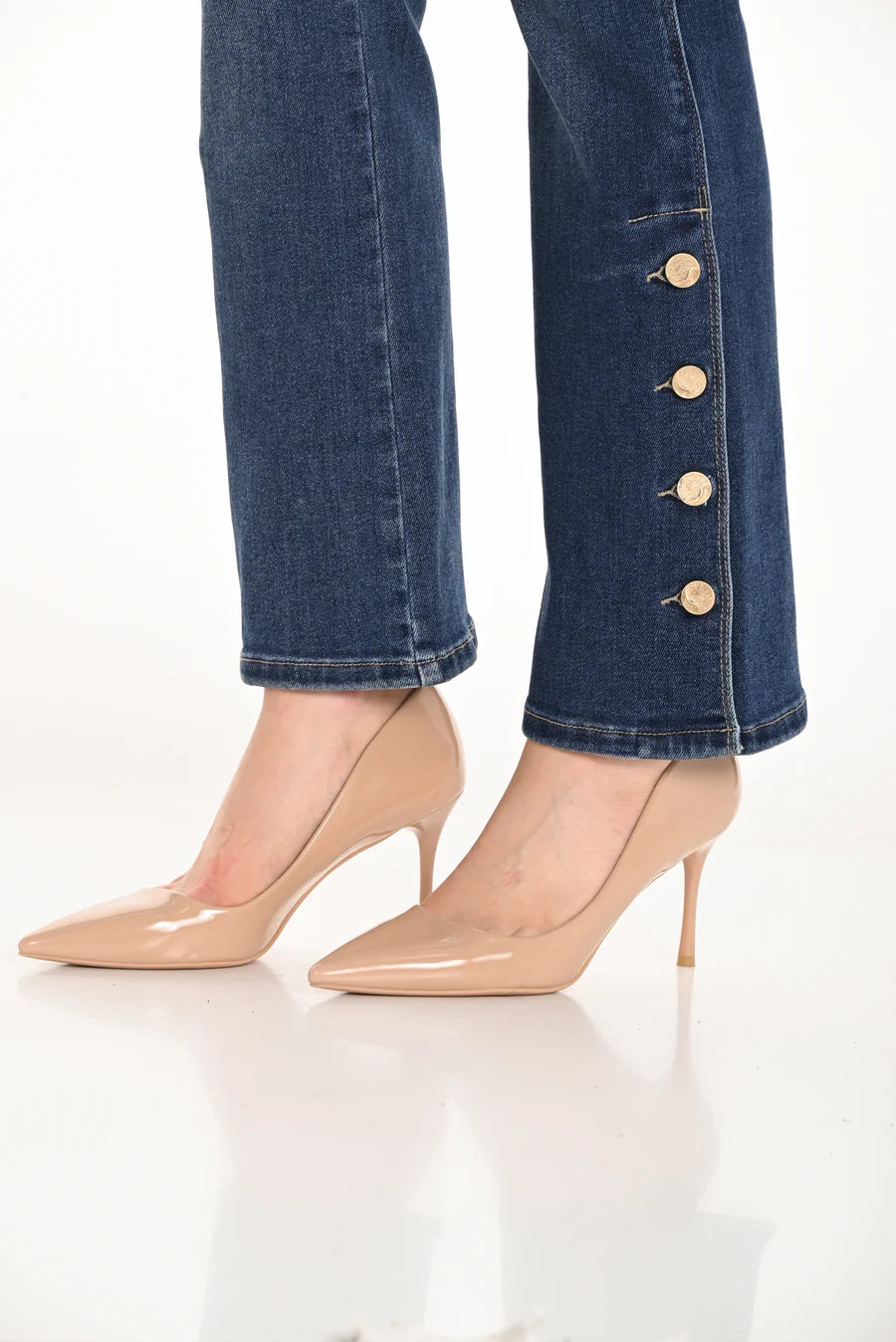 FRANK LYMAN FLARE LEG JEAN WITH GOLD BUTTONS