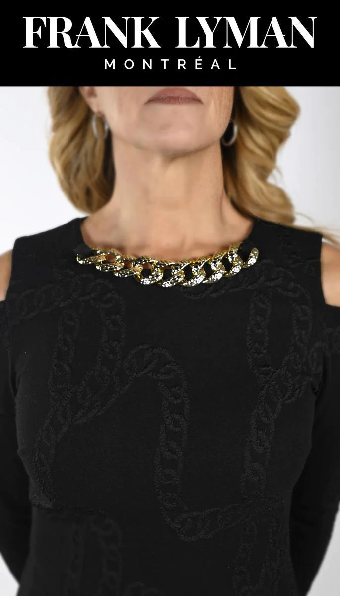 FRANK LYMAN COLD SHOULDER CHAIN DRESS - BLACK - Vi-Leen's Fashions
