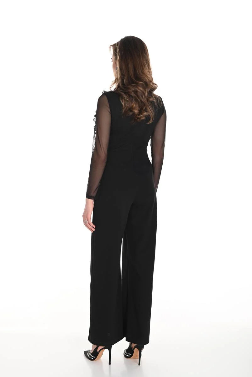 FRANK LYMAN BLACK JUMPSUIT WITH SHEER SLEEVE - Vi-Leen's Fashions