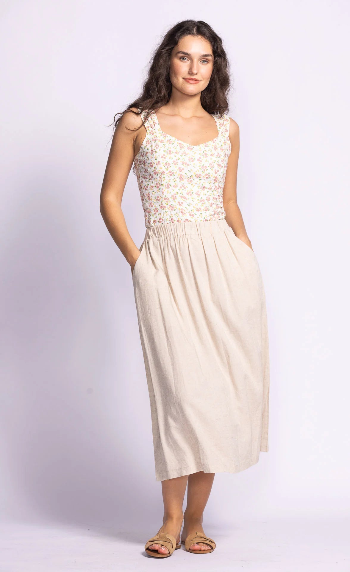 PINK MARTINI CARTER LINEN BLEND SKIRT - BEIGE