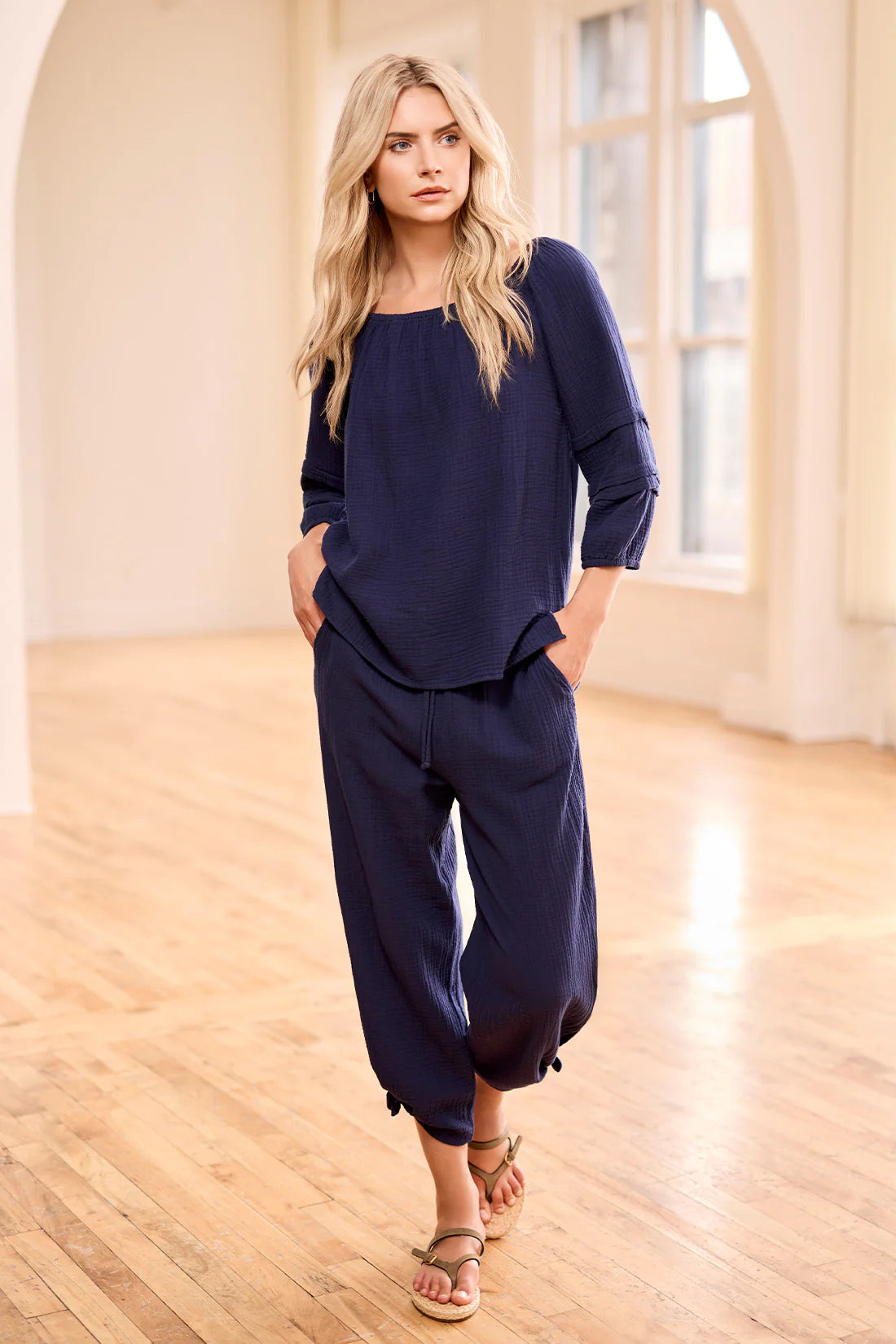 TRIBAL COTTON GAUZE WEAR ME 2 WAYS WIDE LEG PANT WITH SIDE SLIT - WHITE