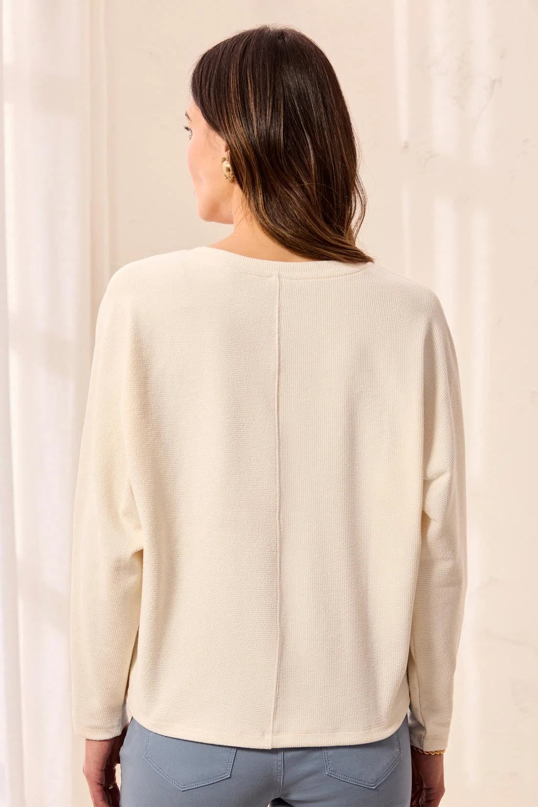 TRIBAL DOLMAN V-NECK TOP - ANTIQUE WHITE