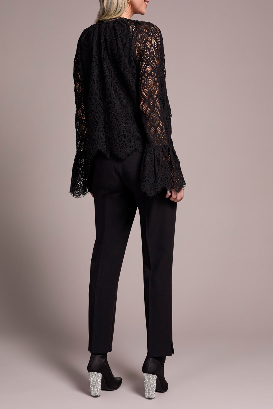 TRIBAL TIERED BLOUSE WITH LINED BODY - BLACK