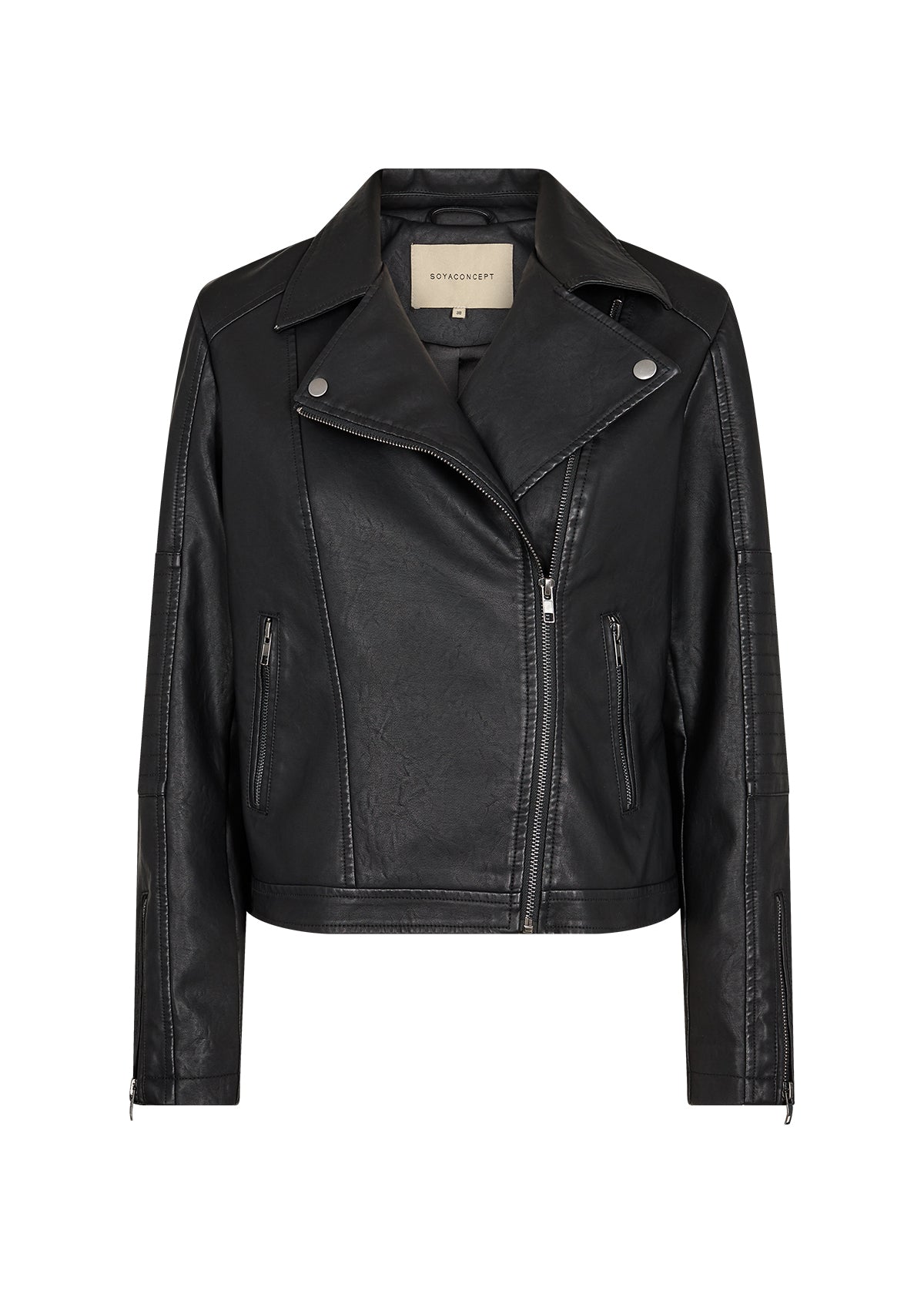 SOYACONCEPT GUNILLA FAUX LEATHER MOTO JACKET - BLACK - Vi-Leen's Fashions