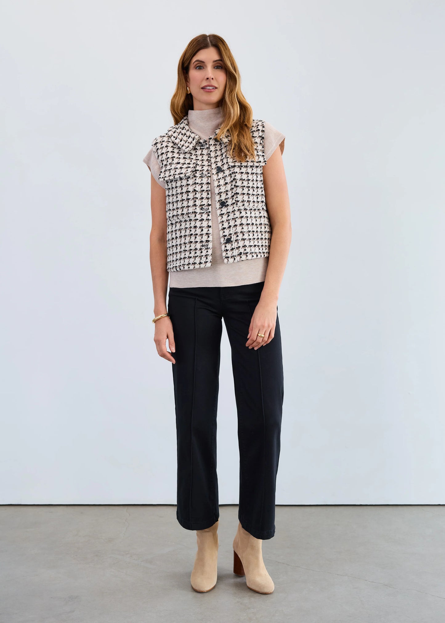 FDJ TWEED VEST - IVORY/BLACK