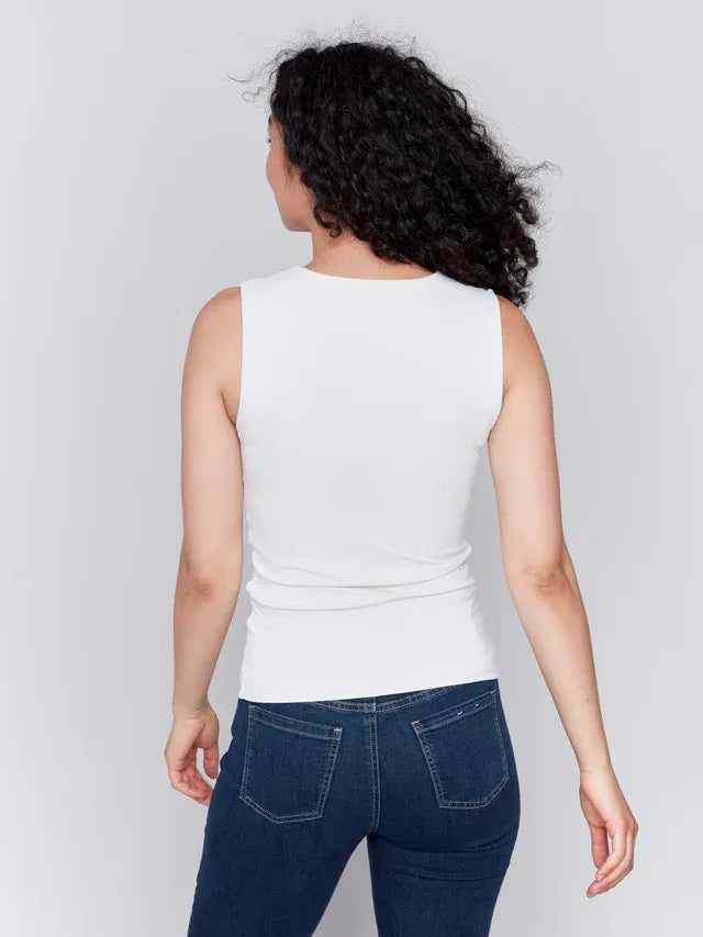 CHARLIE B DOUBLE CLOTH SLEEVELESS CREW NECK TOP - NATURAL - Vi-Leen's Fashions