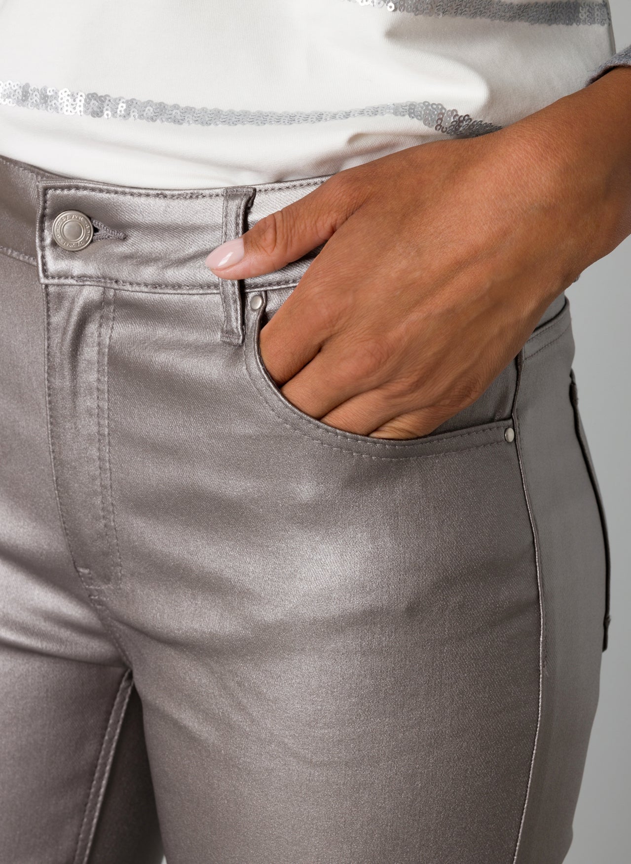 YEST OELKJE COATED WOVEN PANT - SILVER GREY - Vi-Leen's Fashions