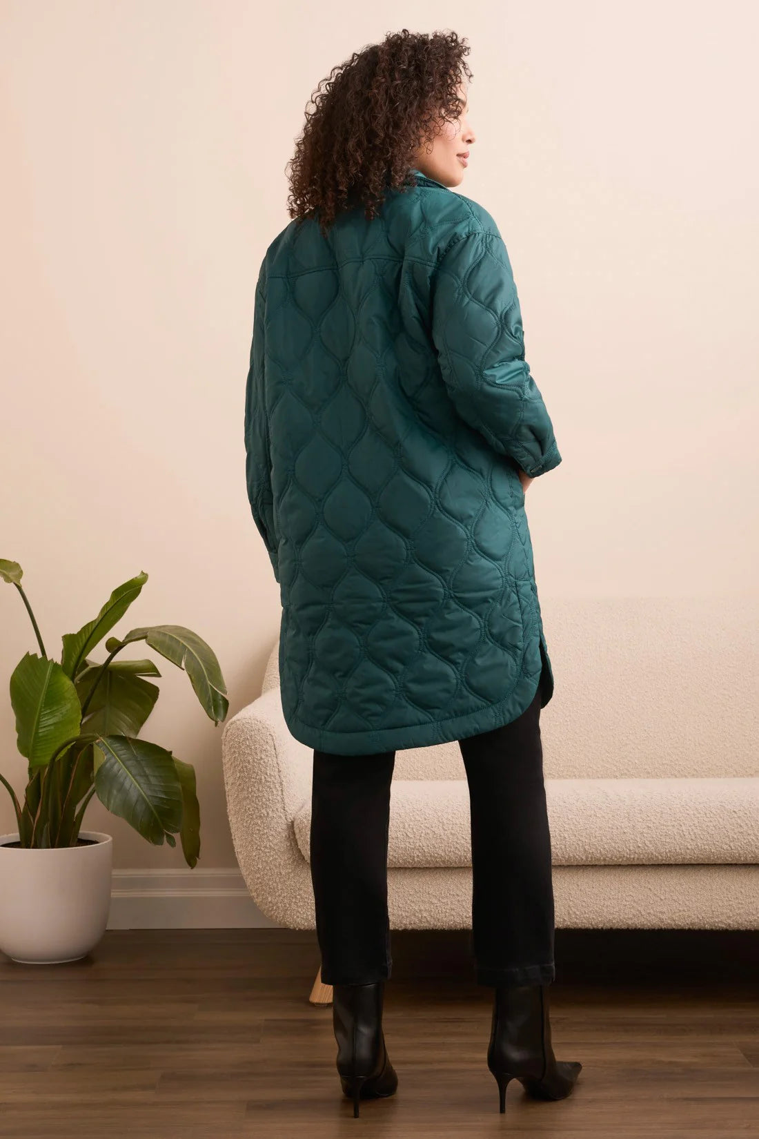 TRIBAL LONG QUILTED JACKET - OPAL GREEN