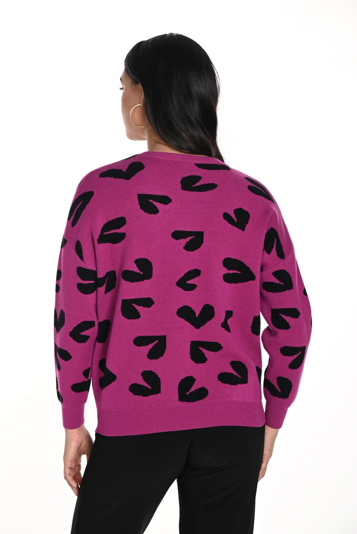 FRANK LYMAN MAGENTA BLACK V-NECK SWEATER - Vi-Leen's Fashions