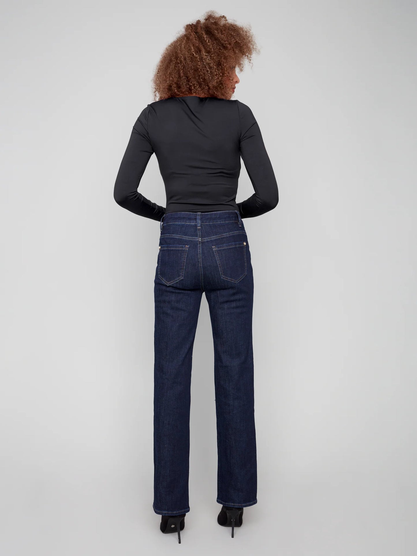 CHARLIE B FLARE LEG JEAN WITH PATCH POCKETS - DEEP BLUE